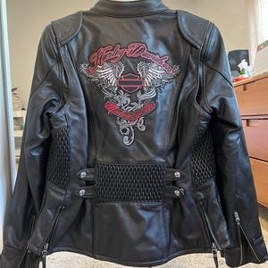 RARE vintage Harley Davidson Women's ROAD ANGEL stud wings Black Leather Jacket